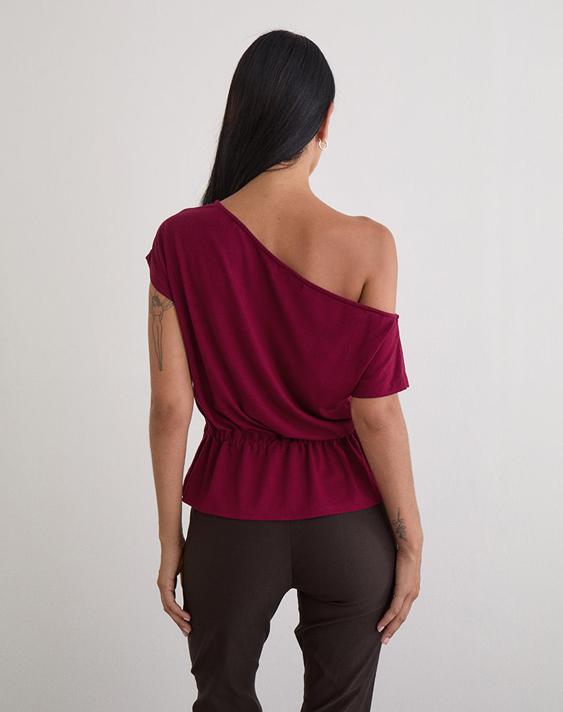 Sika One Shoulder Top in Burgundy with Tie Belt