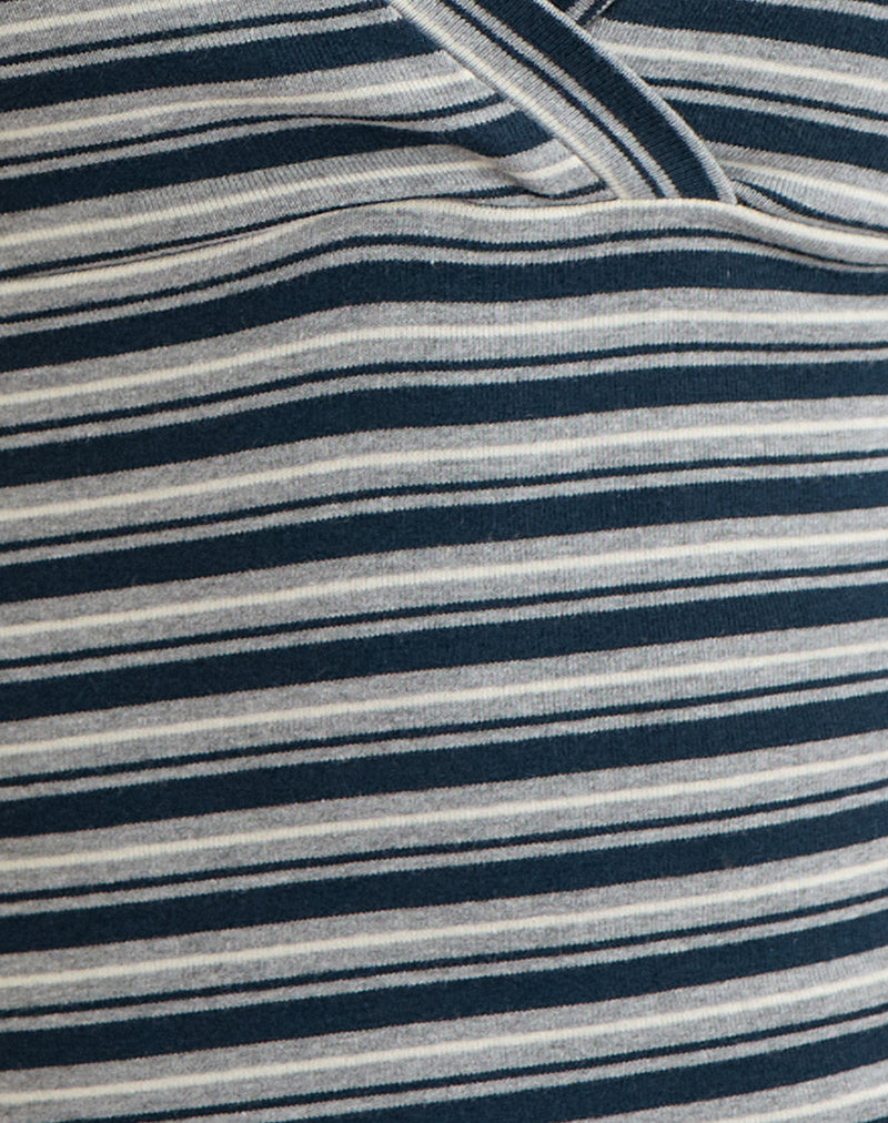 Silea Top in Jersey Stripe Navy and Grey