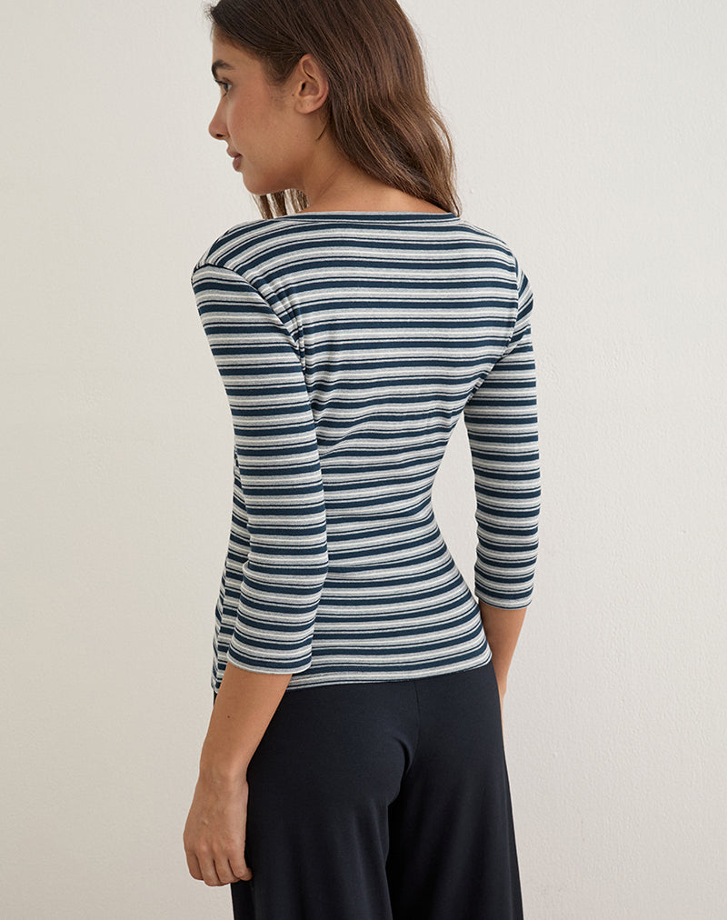Silea Top in Jersey Stripe Navy and Grey