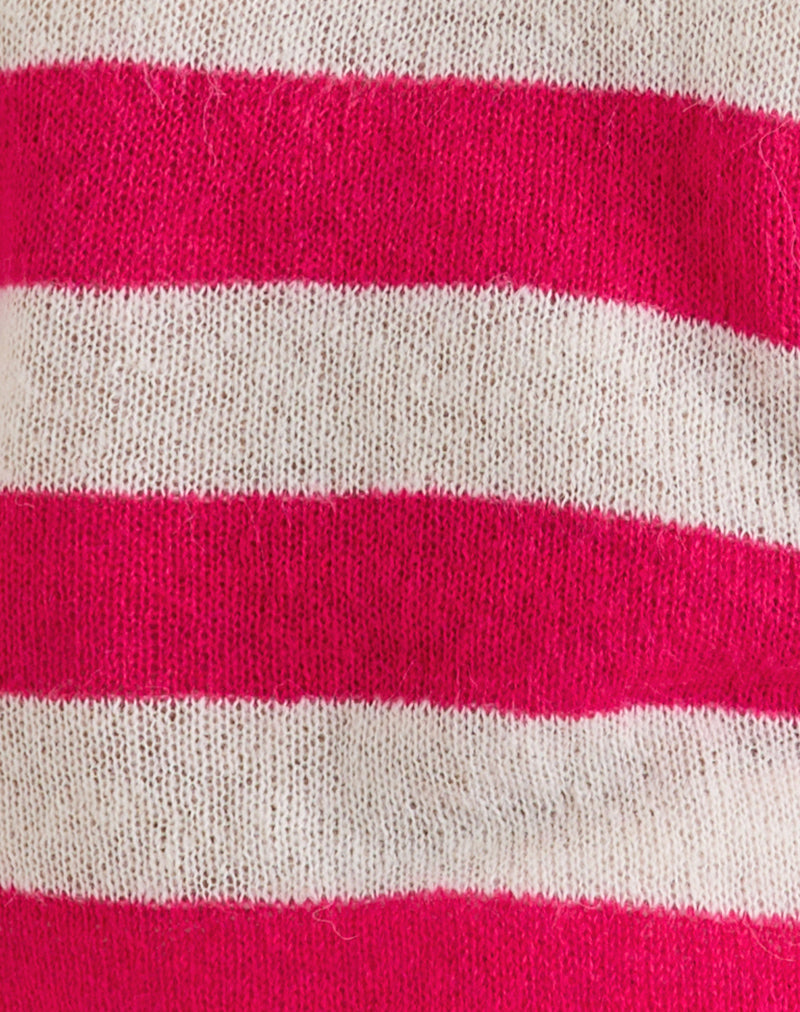 Sinda Scoopback Top in Knit Maxi Stripe Raspberry and Beige