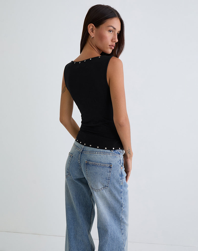 Slater Studded Top in Rayon Jersey Black