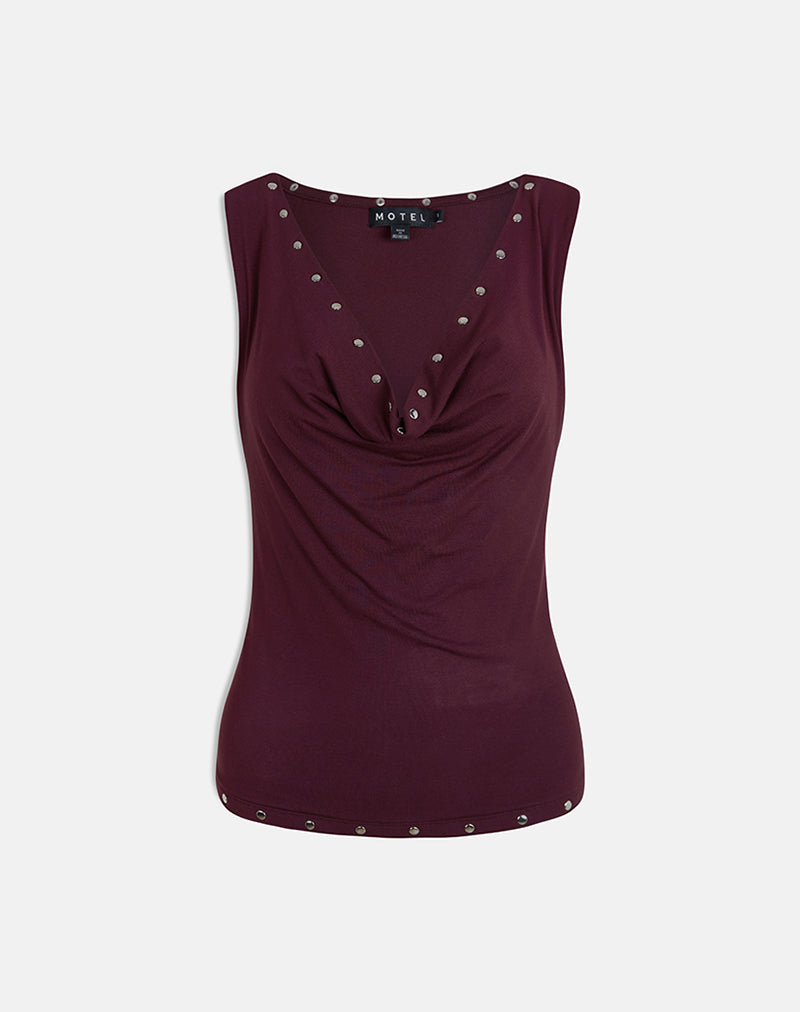 Slater Studded Top in Rayon Jersey Dark Plum