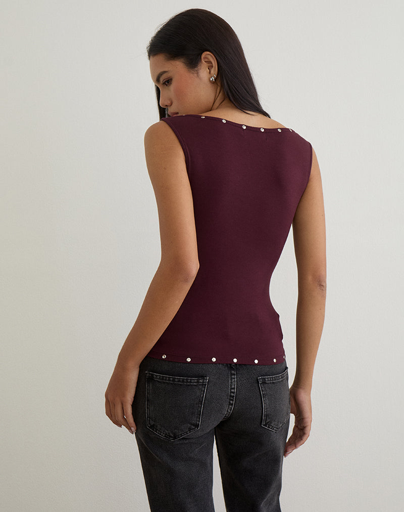 Slater Studded Top in Rayon Jersey Dark Plum