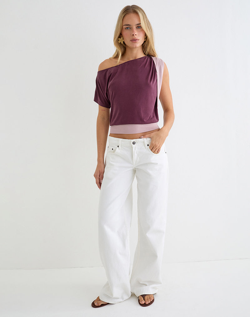 Sobiya One Shoulder Top in Cupro Deep Purple and Dusty Pink