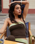 Solna Bandeau Top in Chocolate Brown with Pistachio Binding