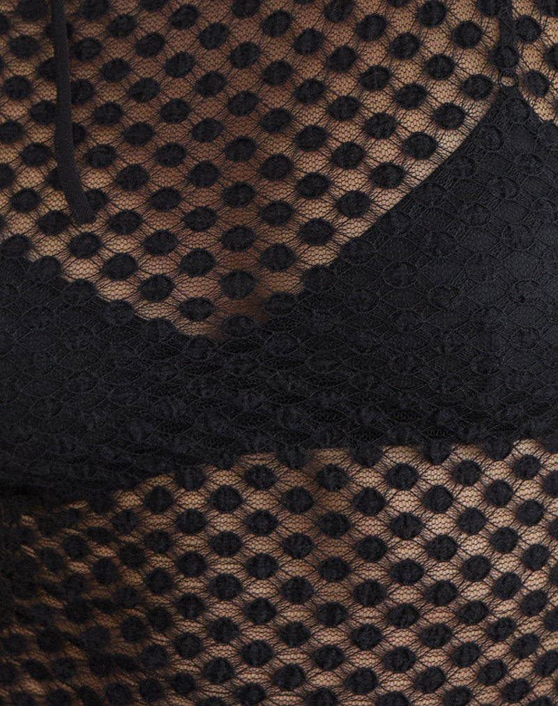 Sonam Long Sleeve Keyhole Top in Polka Lace Black