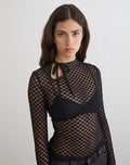 Sonam Long Sleeve Keyhole Top in Polka Lace Black