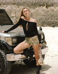 Sore Long Sleeve Cowl Top with Beads in Jersey Black