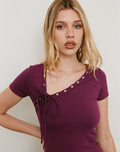 Sudata Lace Up Top in Rayon Jersey Deep Purple