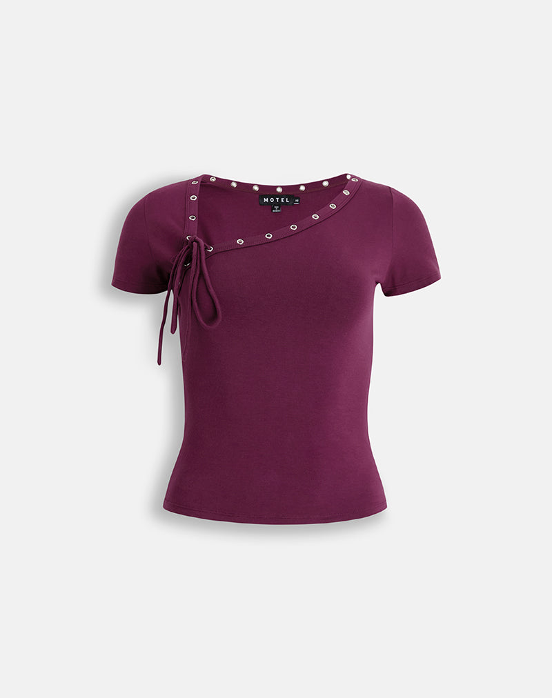Sudata Lace Up Top in Rayon Jersey Deep Purple