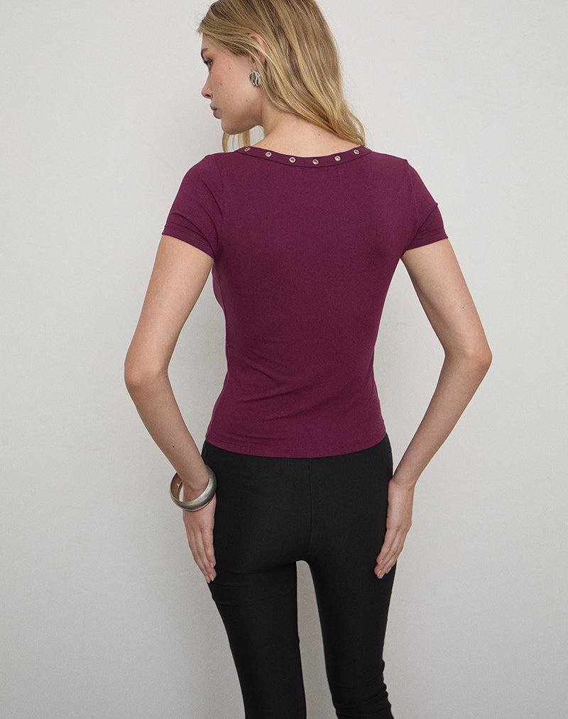 Sudata Lace Up Top in Rayon Jersey Deep Purple