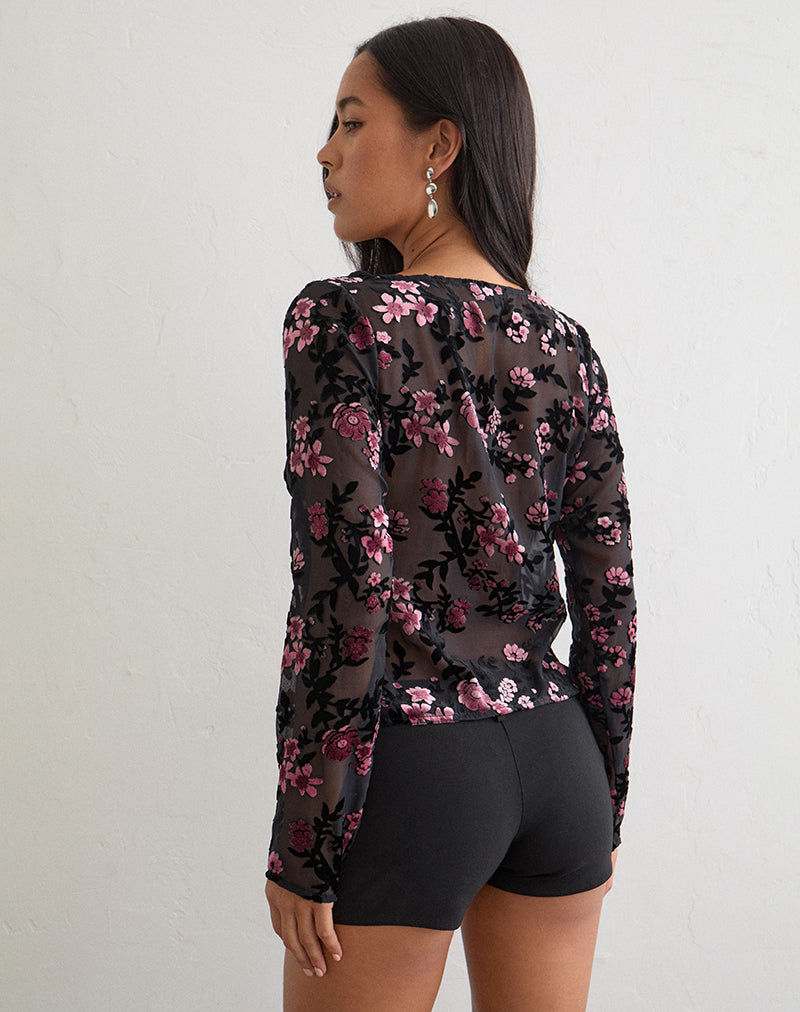 Sukuri Cardigan in Devore Floral Black