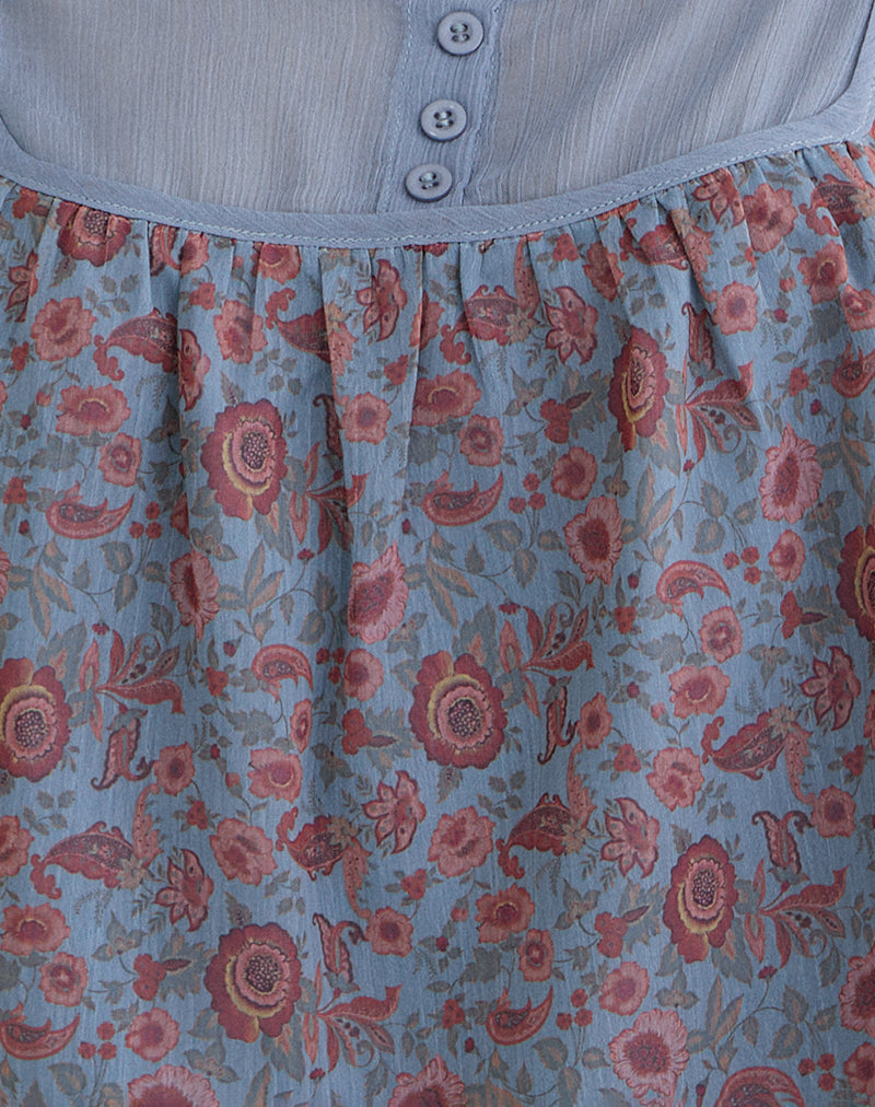 Sumire Top in Shadow Blossom Blue Chiffon