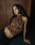 Sunari Top in Floral Plisse Brown and Yellow