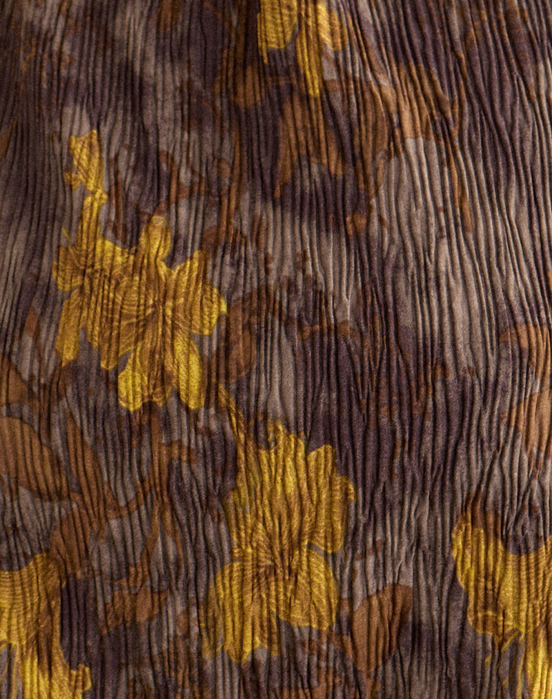 Sunari Top in Floral Plisse Brown and Yellow