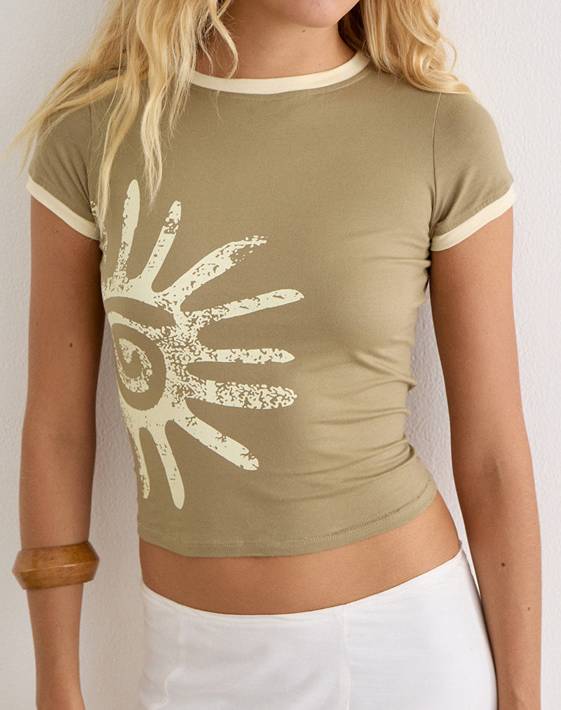 Sutin Tee in Khaki with Buttermilk Binding