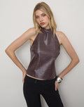 Tali High Neck Top in Croc PU Aubergine