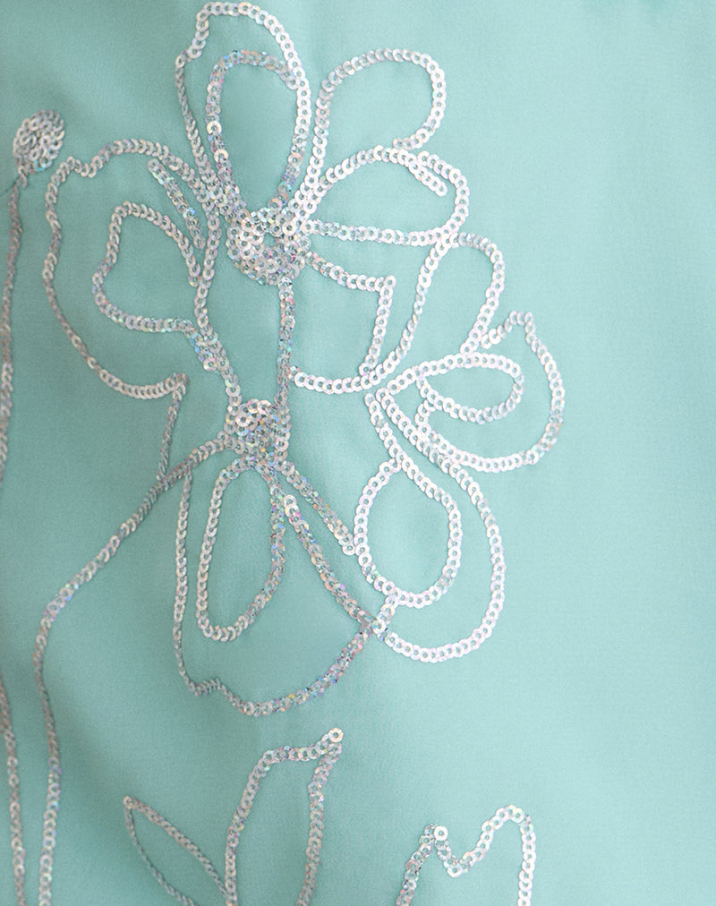 Tavina Top in Chiffon Floral Sequin Turquoise