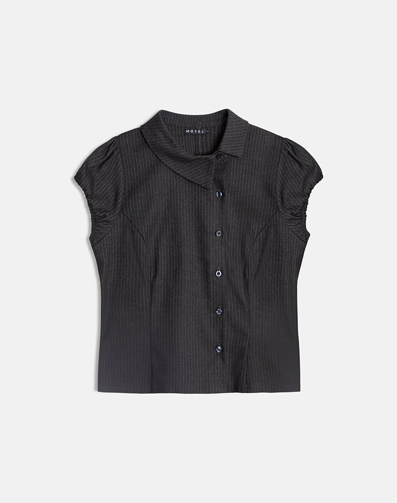 Telese Asymmetric Shirt in Dusky Pinstripe Grey