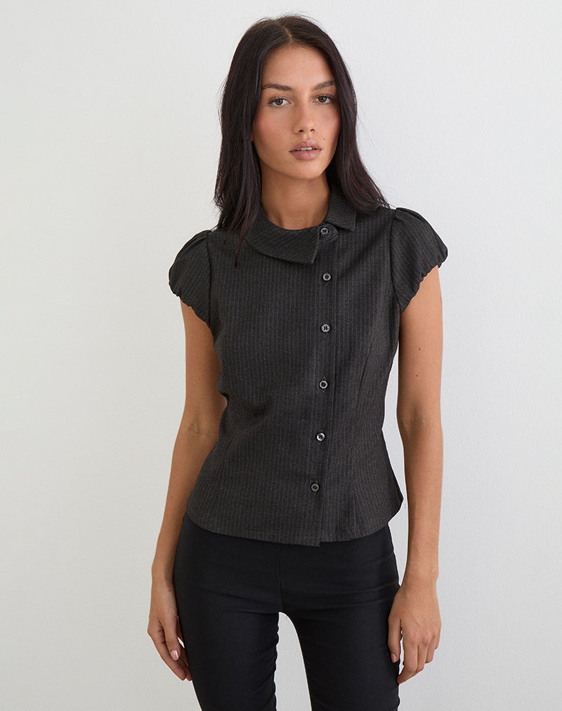 Telese Asymmetric Shirt in Dusky Pinstripe Grey