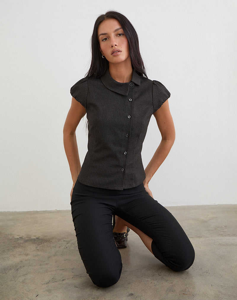 Telese Asymmetric Shirt in Dusky Pinstripe Grey