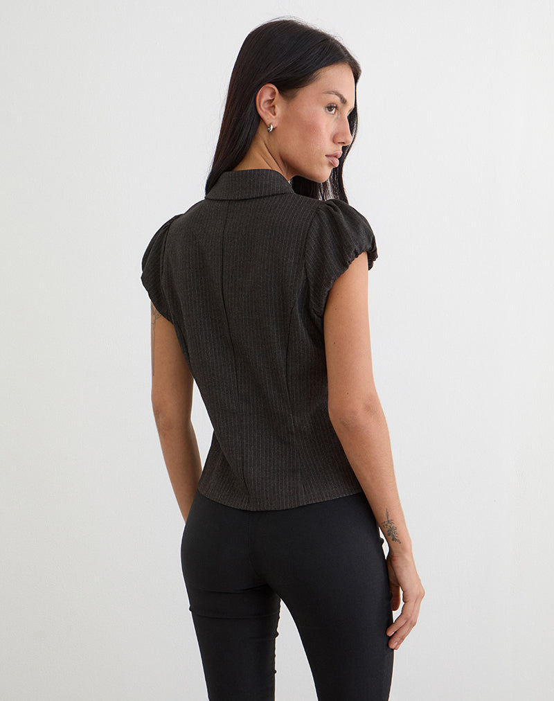 Telese Asymmetric Shirt in Dusky Pinstripe Grey