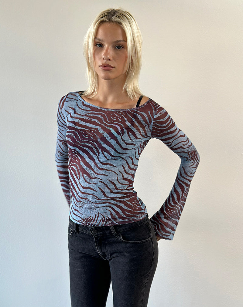 Tineko Long Sleeve Top in Wild Animal Blue