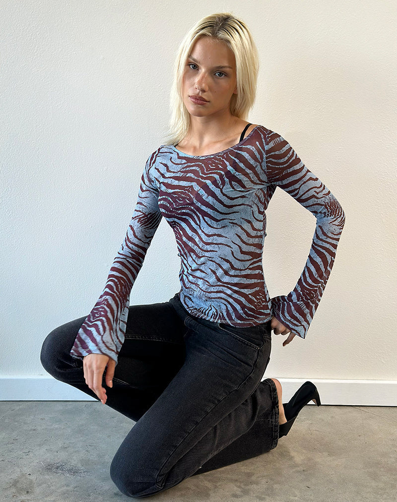Tineko Long Sleeve Top in Wild Animal Blue