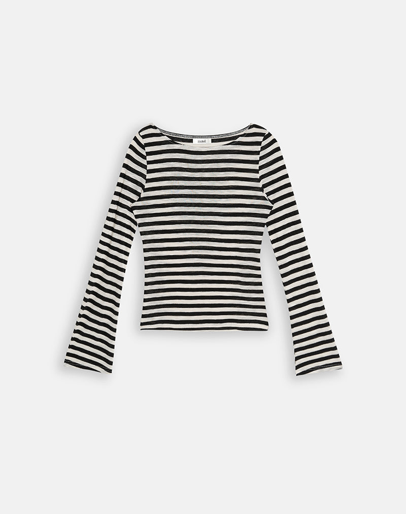 Tineko Long Sleeve Top in Sheer Jersey Black and White Stripe