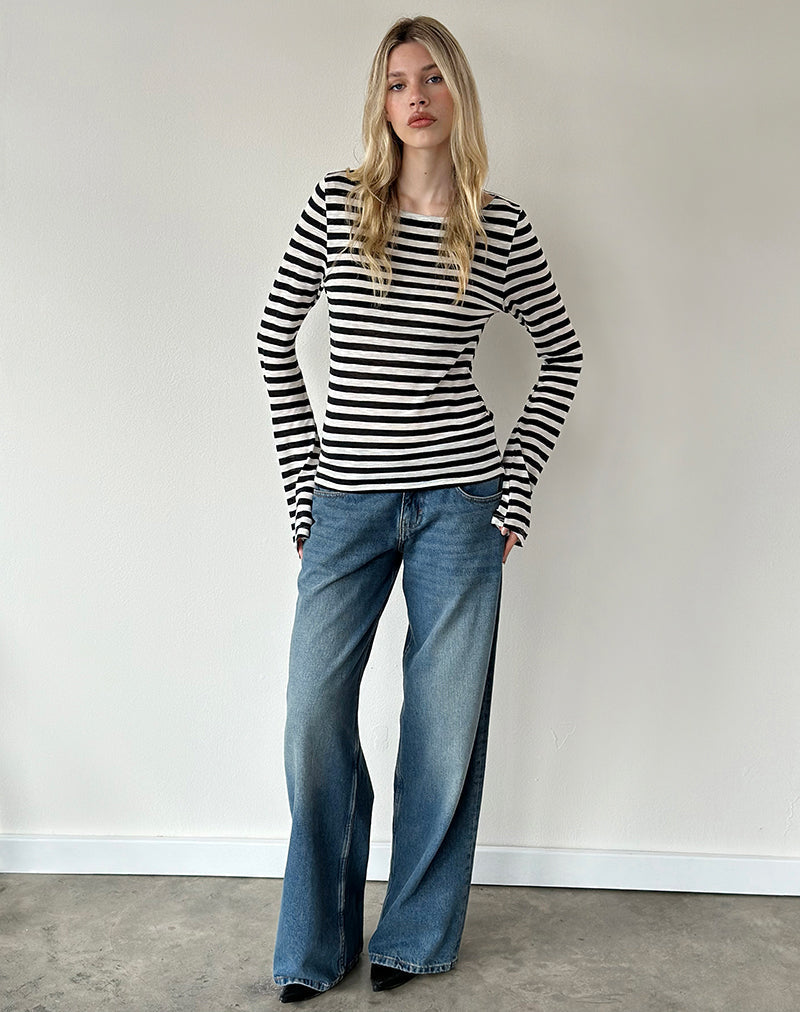 Tineko Long Sleeve Top in Sheer Jersey Black and White Stripe