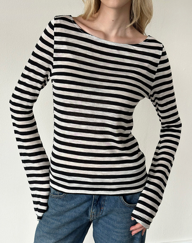 Tineko Long Sleeve Top in Sheer Jersey Black and White Stripe