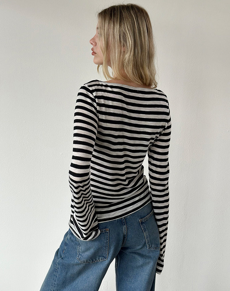 Tineko Long Sleeve Top in Sheer Jersey Black and White Stripe