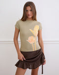 Tiona Tee in Slate Green Blurry Lily Print