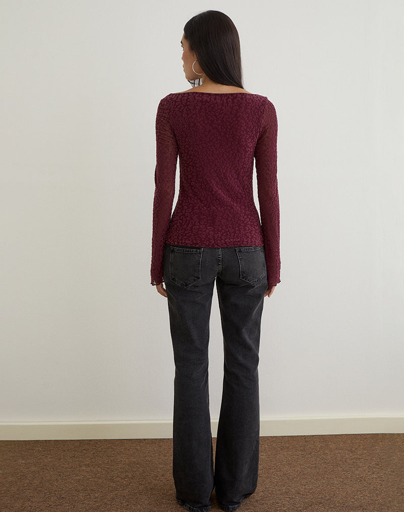 Trivedi Long Sleeve Top in Flock Mini Leopard Plum