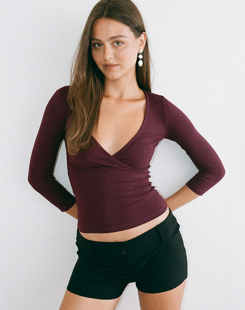 Trudis Wrap Top in Jersey Dark Plum