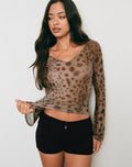Tyanna Long Sleeve Top in Mesh Large Leopard Brown
