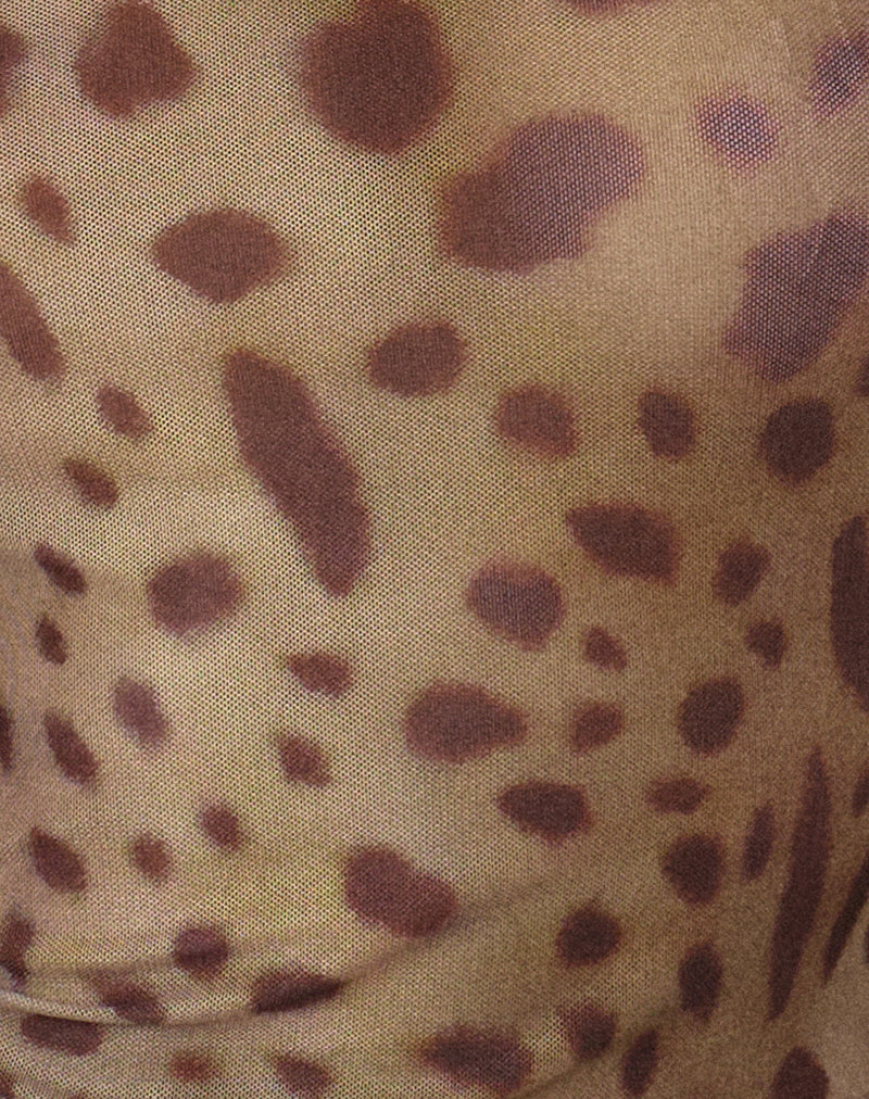 Tyanna Long Sleeve Top in Mesh Large Leopard Brown