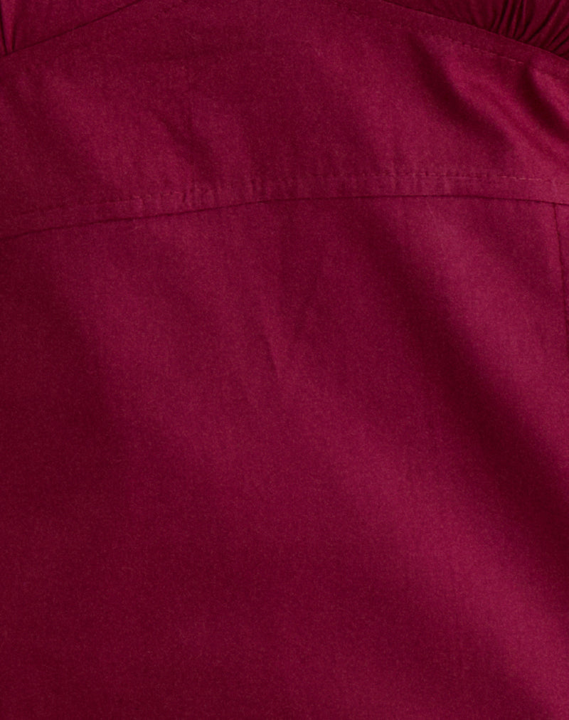 Uliva Cap Sleeve Corset Top in Poplin Burgundy