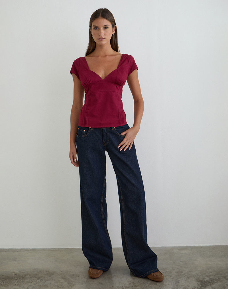 Uliva Cap Sleeve Corset Top in Poplin Burgundy