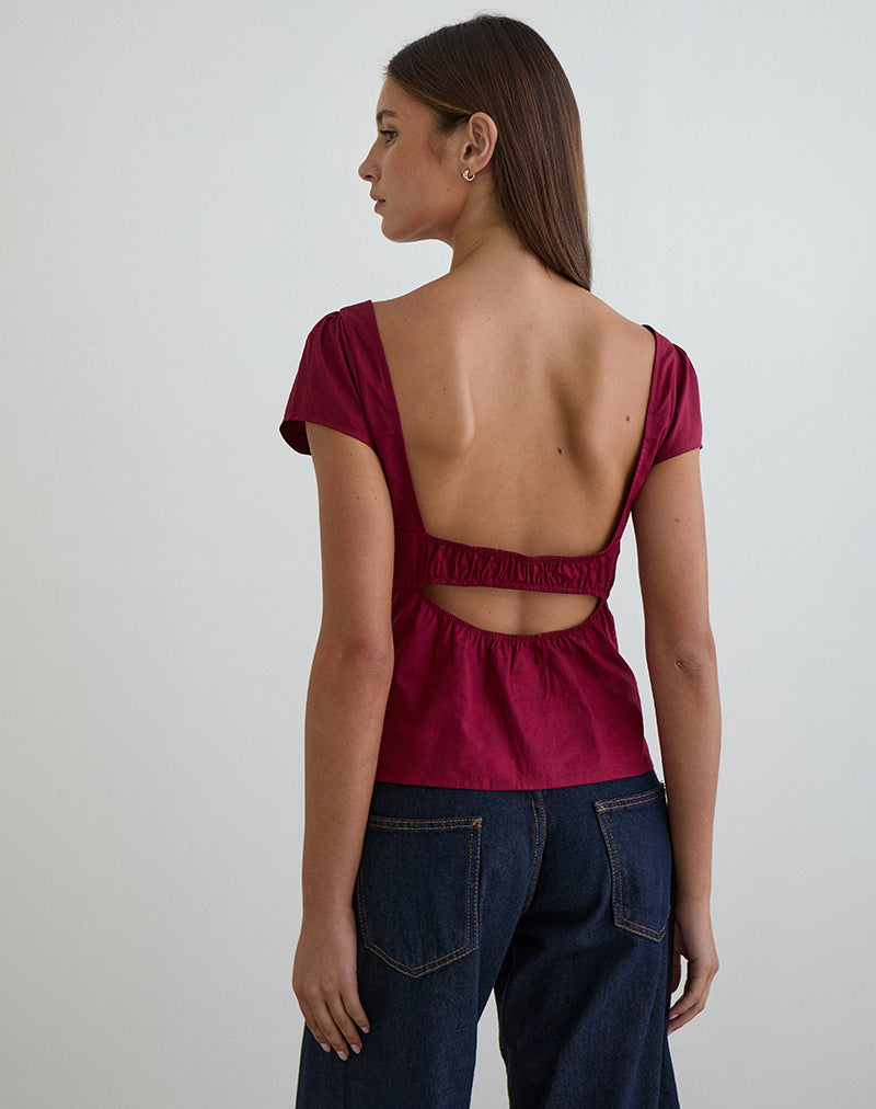 Uliva Cap Sleeve Corset Top in Poplin Burgundy