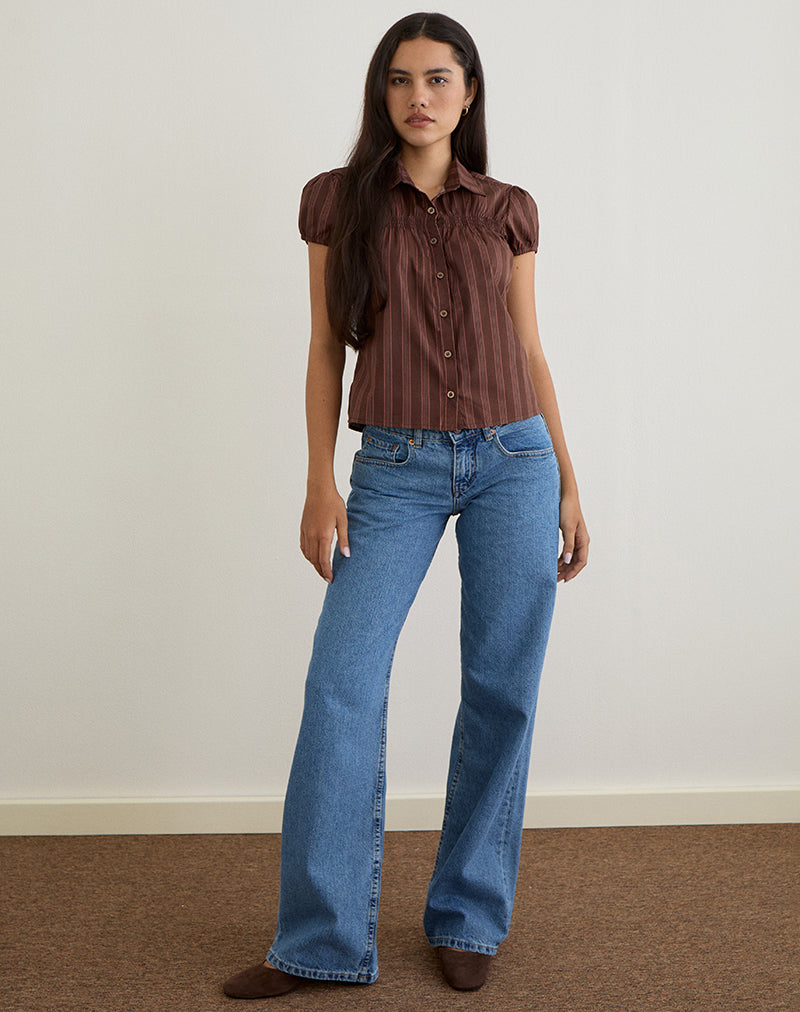 Ulsan Shirt in Poplin Stripe Brown