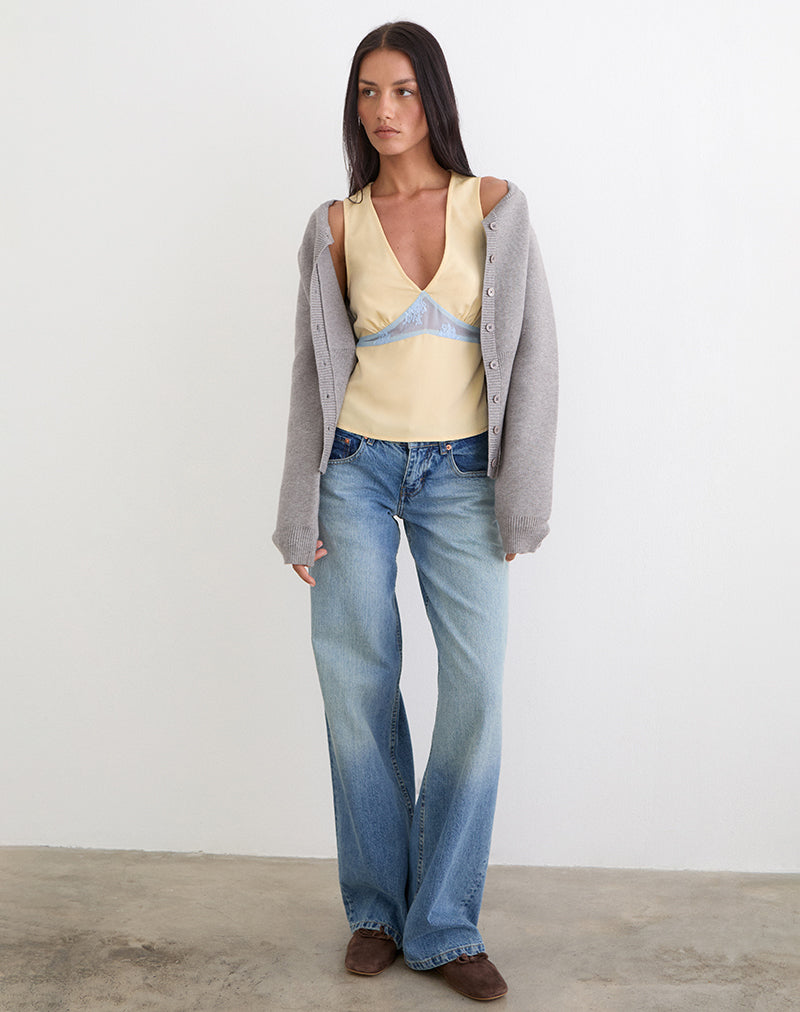 Valeska Lace Insert Top in Satin Lemon