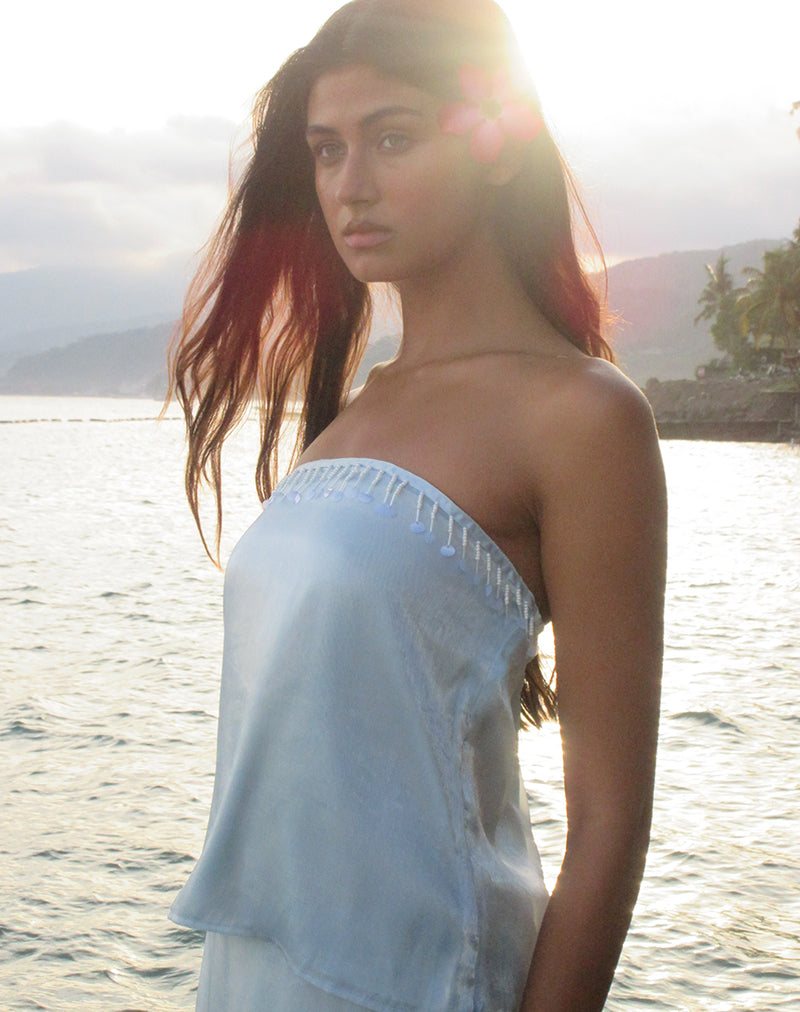 Vars Top in Satin Organza Light Blue