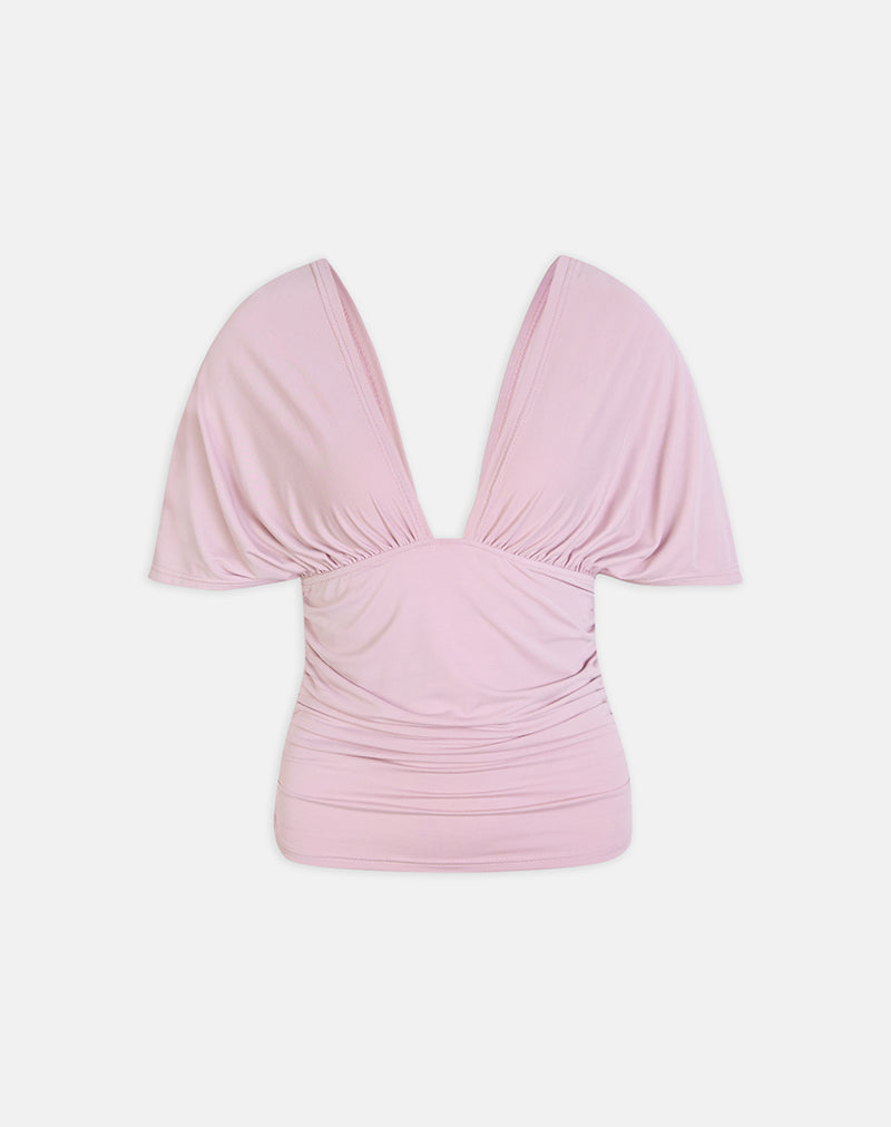 Vernia Plunge Batwing Top in Cupro Pink