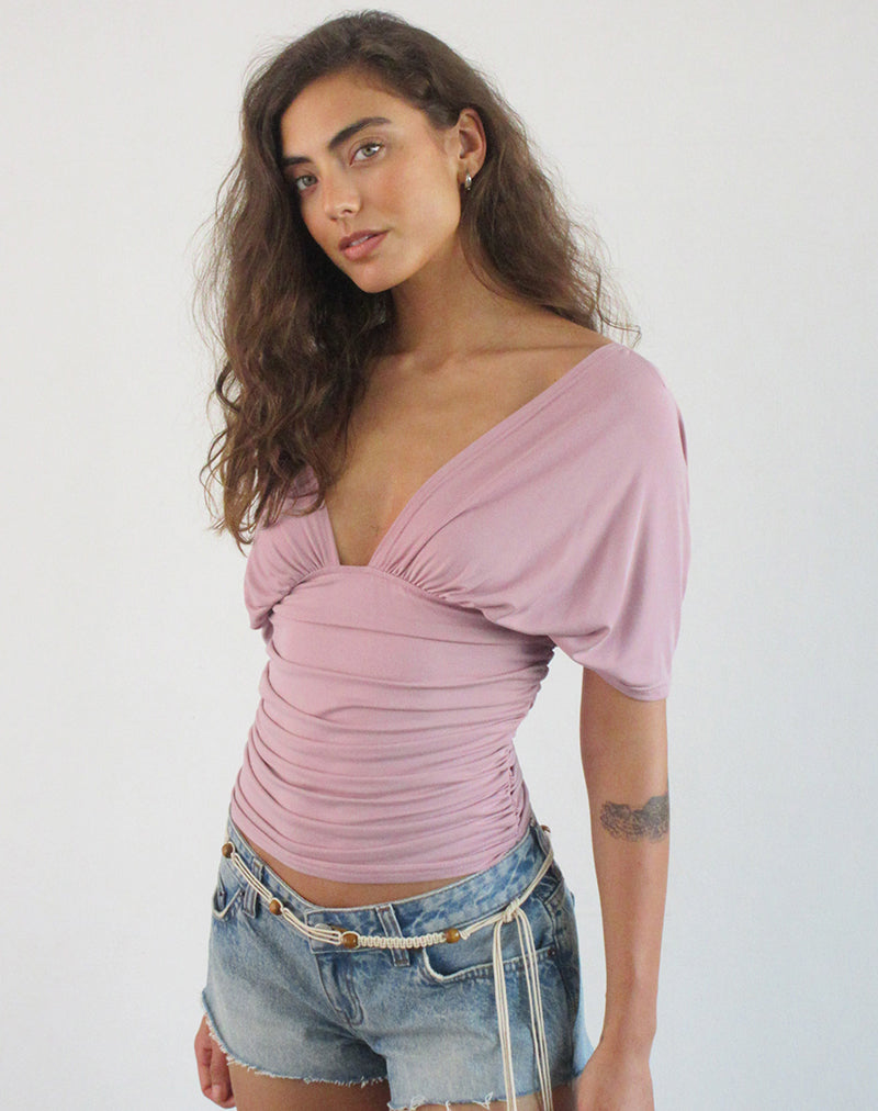 Vernia Plunge Batwing Top in Cupro Pink