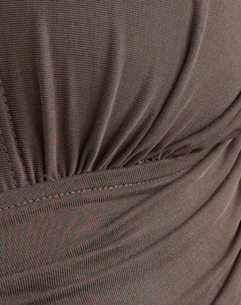 Vernia Plunge Batwing Top in Cupro Dark Brown