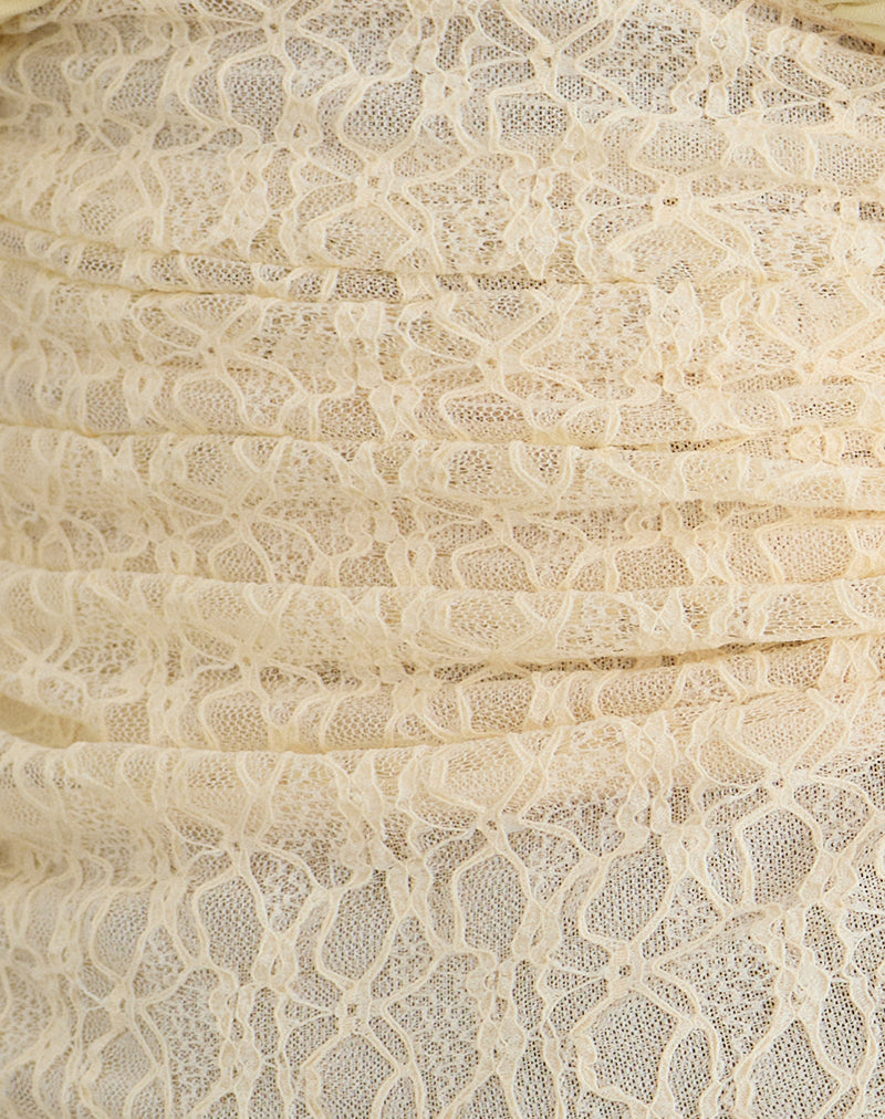 Vernia Plunge Batwing Top in Cupro Yellow with Lace Waist
