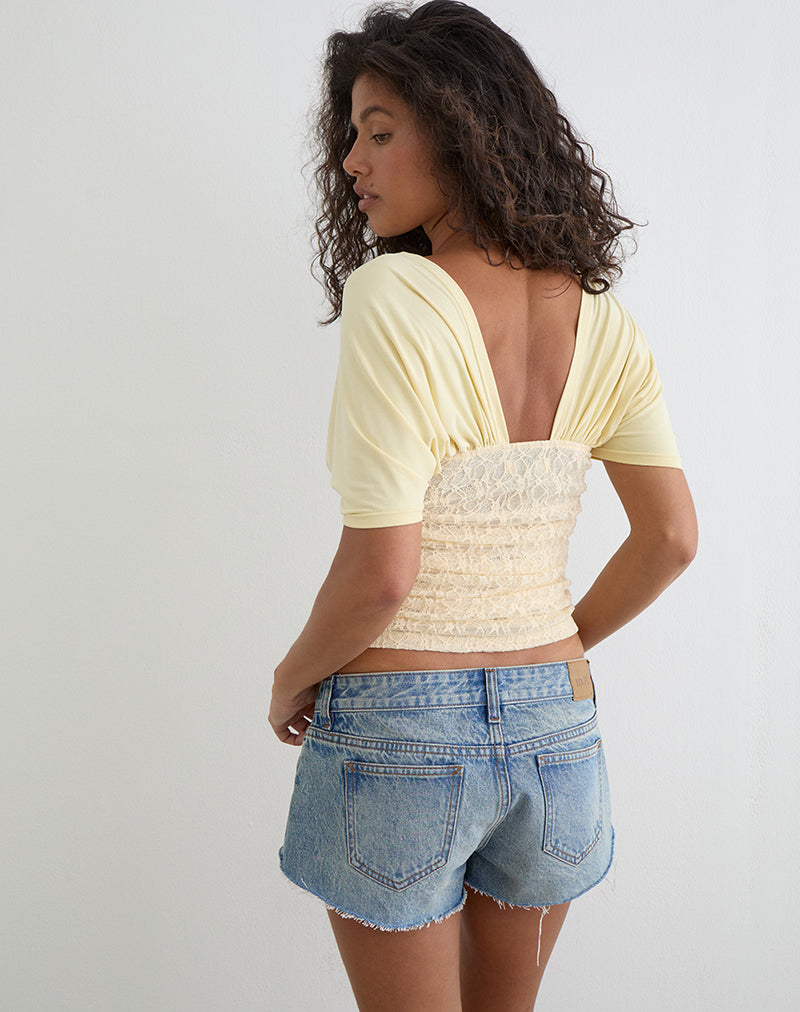 Vernia Plunge Batwing Top in Cupro Yellow with Lace Waist
