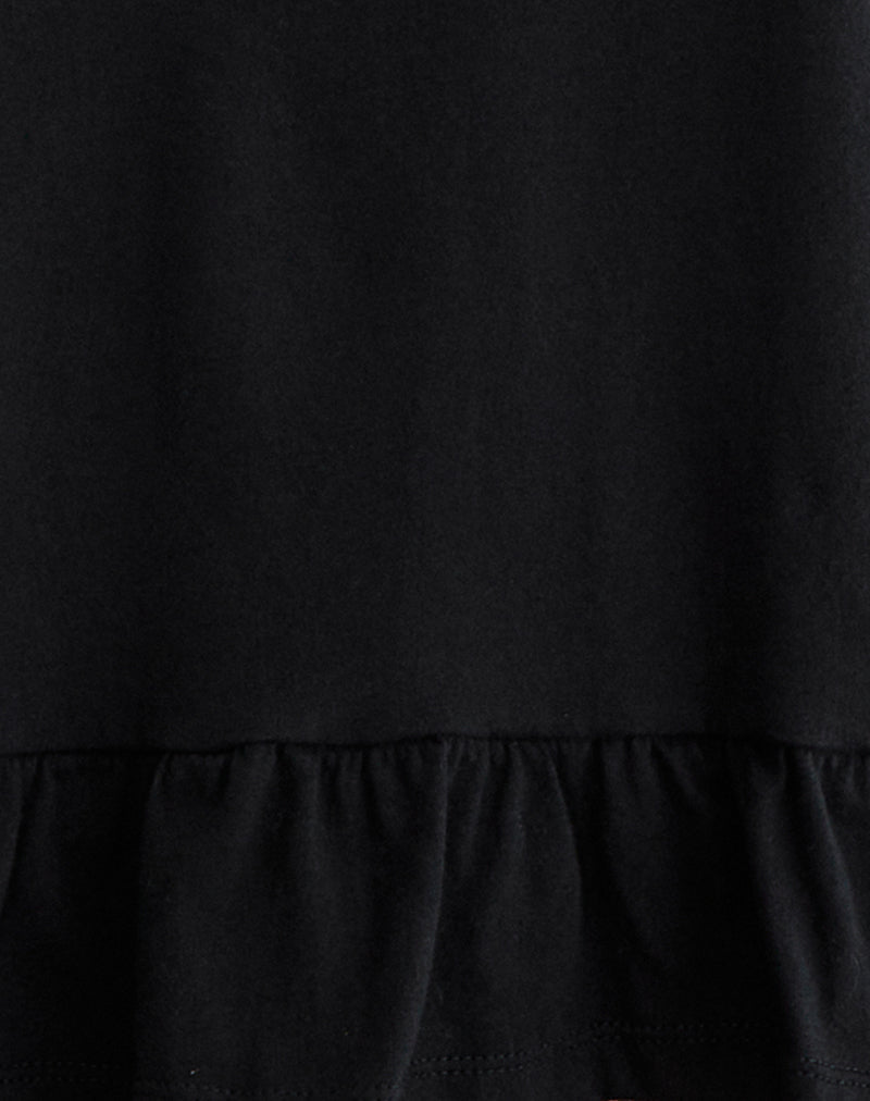 Vivala Boxy Long Sleeve Top in Black with Frill Hem