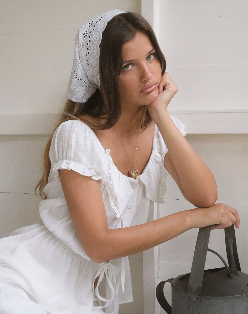 Wujala Bardot Tie Waist Top in Rayon White